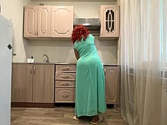 Mama with a giant bum undaunted her son with her anal in the kitchen